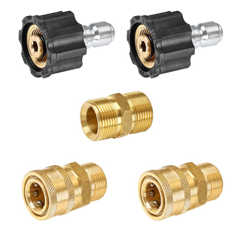 YAMATIC Pressure Washer Adapter Set Quick Connect Kit, M22 to 3/8" Quick Connectors, 5000 PSI Pressure Couplers Fittings for a Pressure Washer, Hose, and Gun - 5 PCS - Image 1
